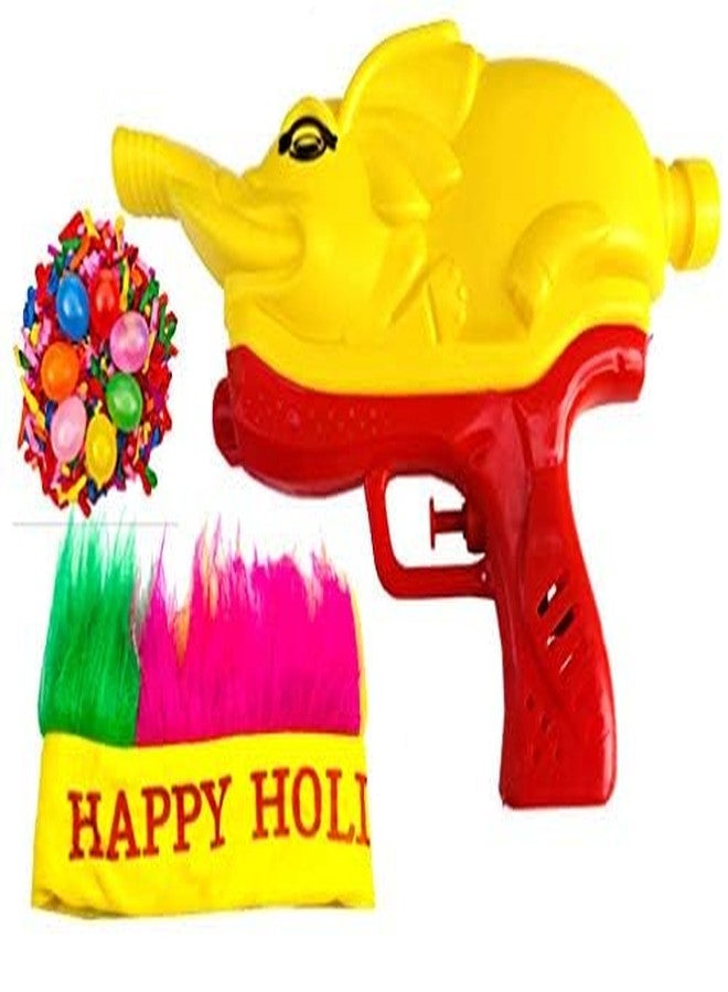 Evisha Elephant Water Pistol & Happy Holi Cap Combo with 50 Balloons - High-Pressure Pichkari Toy for Kids (Boys & Girls)